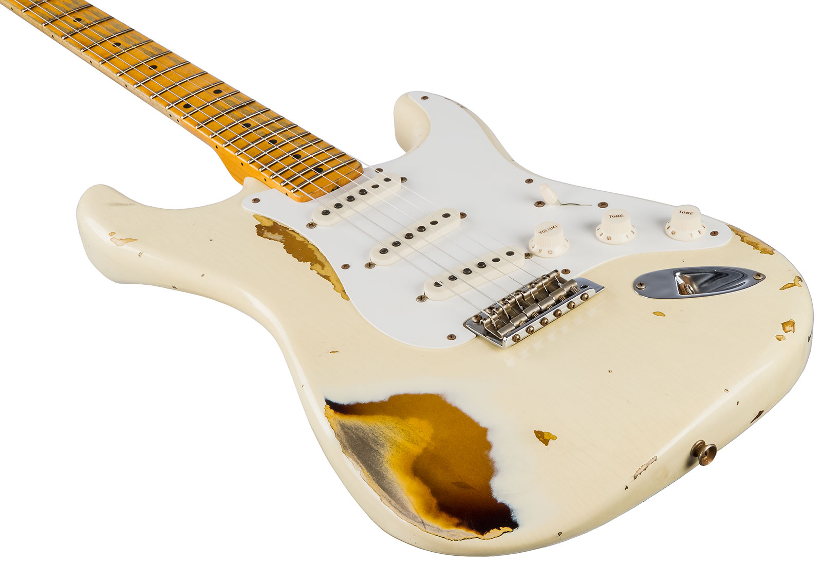 Fender Custom Shop Strat 1956 3s Trem Mn #cz550419 - Heavy Relic Vintage White Over Sunburst - Televorm elektrische gitaar - Variation 3