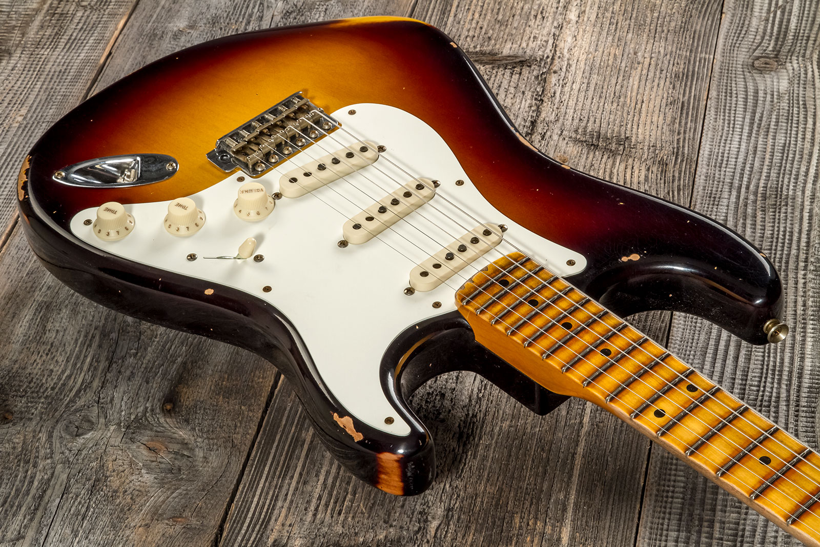 Fender Custom Shop Strat 1957 3s Trem Mn #cz575421 - Relic 2-color Sunburst - Elektrische gitaar in Strat vorm - Variation 2