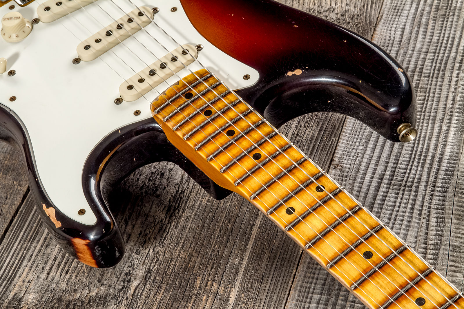 Fender Custom Shop Strat 1957 3s Trem Mn #cz575421 - Relic 2-color Sunburst - Elektrische gitaar in Strat vorm - Variation 4