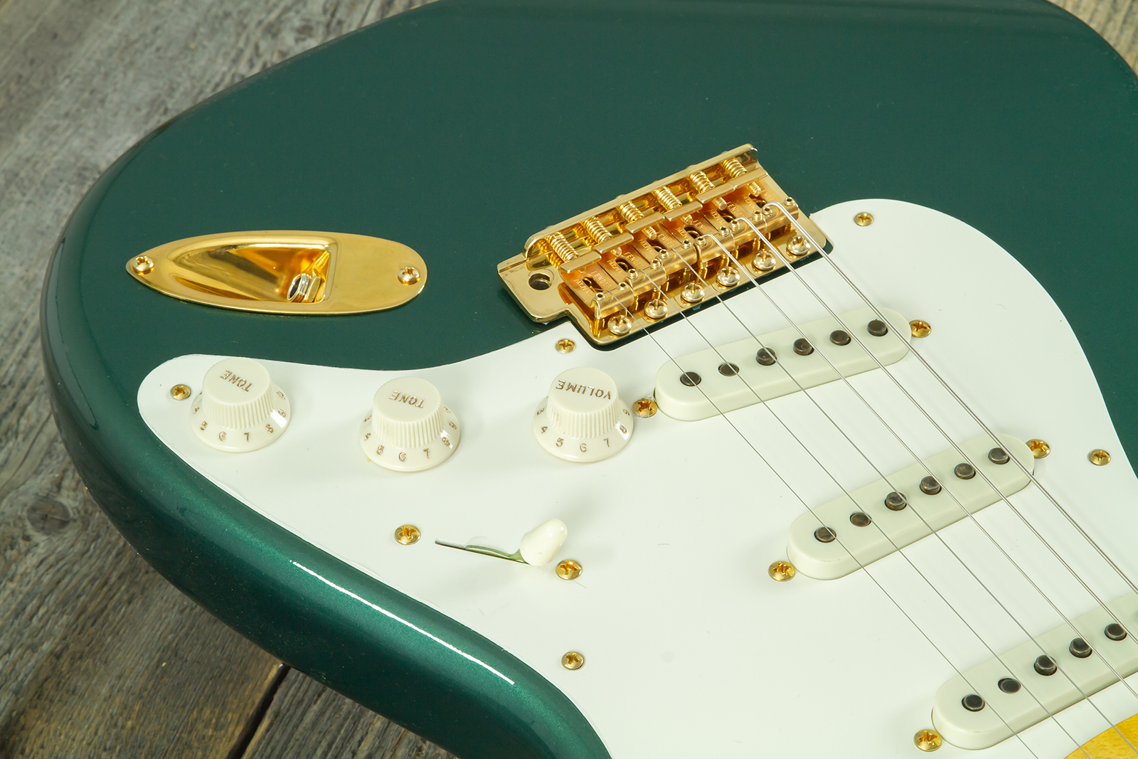 Fender Custom Shop Strat 1957 Vintage Custom 3s Trem Mn #r145062 - Time Capsule Sherwood Green Metallic - Elektrische gitaar in Strat vorm - Variation