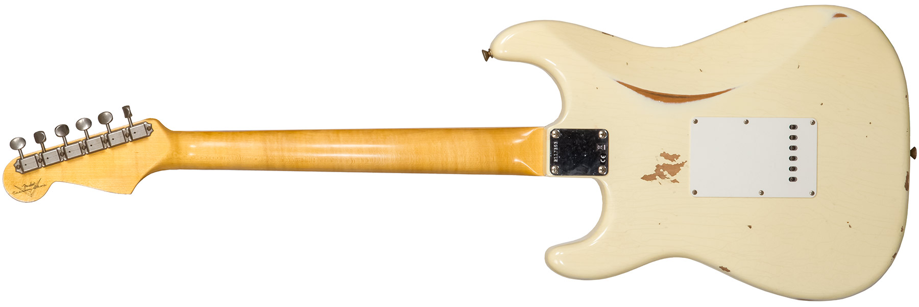 Fender Custom Shop Strat 1959 3s Trem Rw #r117393 - Relic Aged Vintage White - Elektrische gitaar in Str-vorm - Variation 1