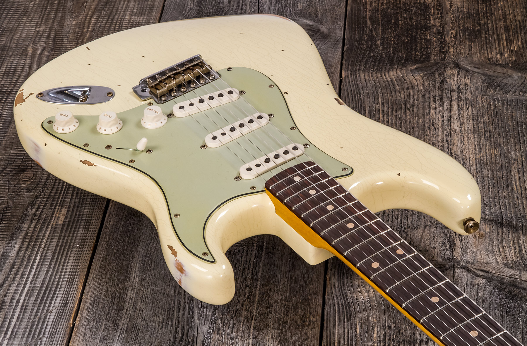 Fender Custom Shop Strat 1959 3s Trem Rw #r117393 - Relic Aged Vintage White - Elektrische gitaar in Str-vorm - Variation 2
