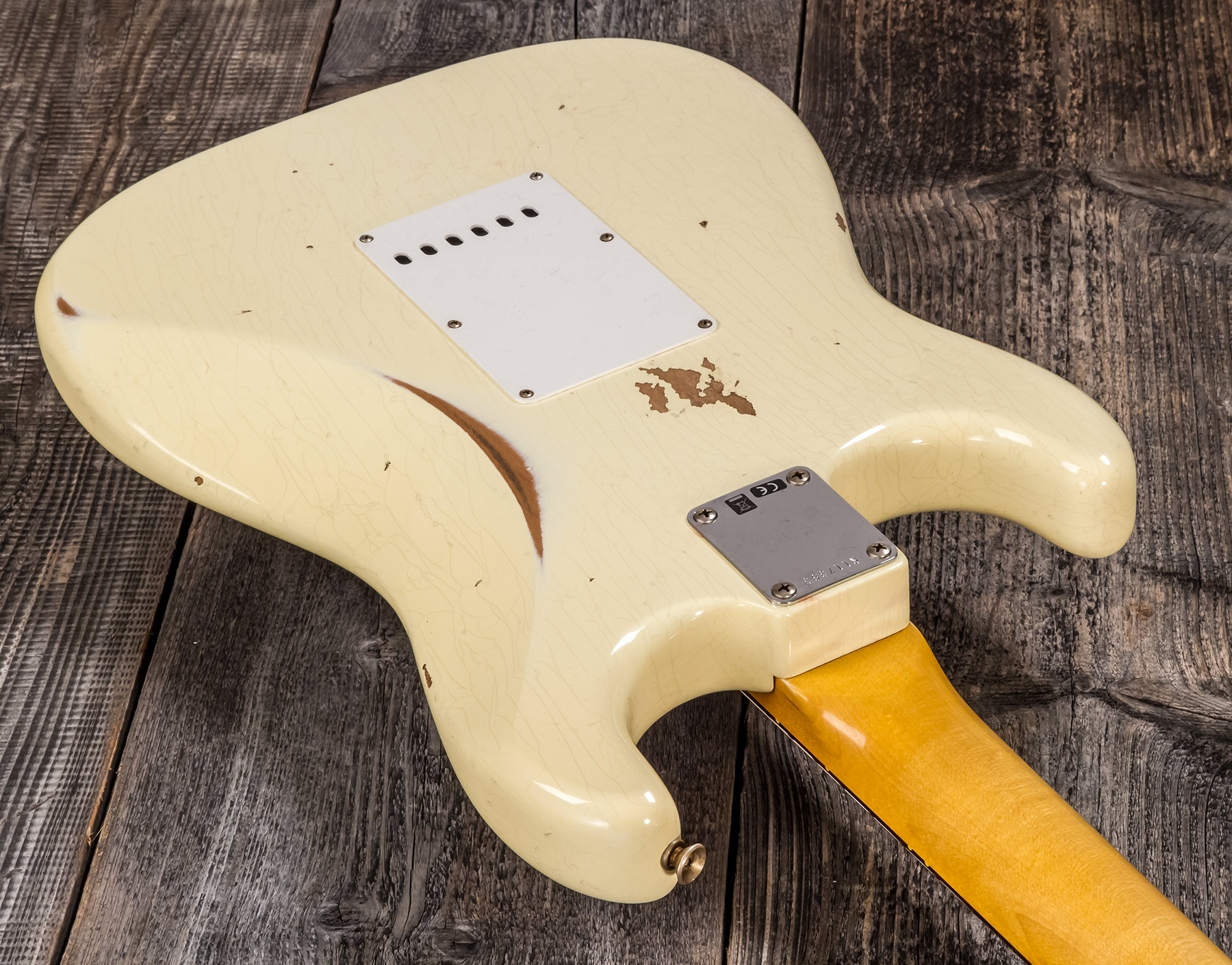 Fender Custom Shop Strat 1959 3s Trem Rw #r117393 - Relic Aged Vintage White - Elektrische gitaar in Str-vorm - Variation 4