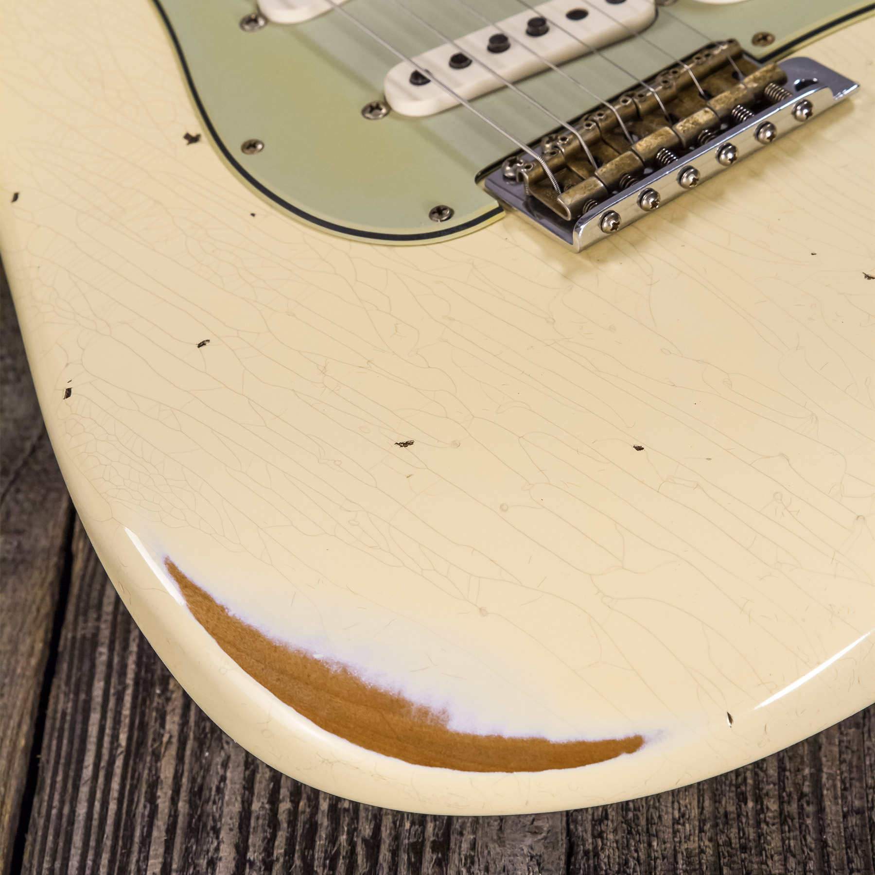Fender Custom Shop Strat 1959 3s Trem Rw #r117393 - Relic Aged Vintage White - Elektrische gitaar in Str-vorm - Variation 5