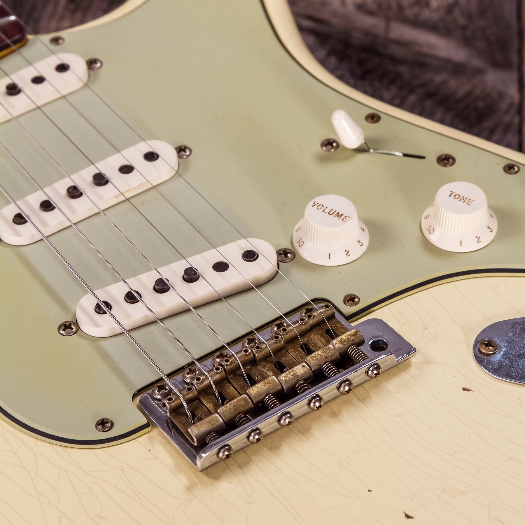 Fender Custom Shop Strat 1959 3s Trem Rw #r117393 - Relic Aged Vintage White - Elektrische gitaar in Str-vorm - Variation 6