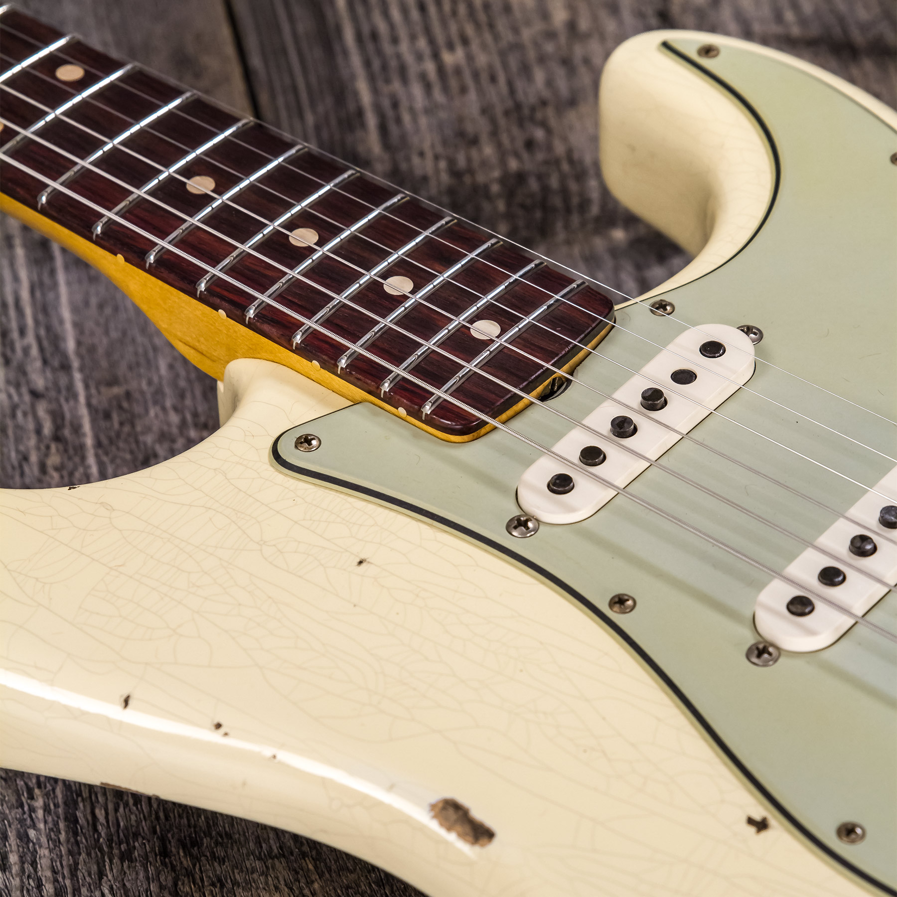 Fender Custom Shop Strat 1959 3s Trem Rw #r117393 - Relic Aged Vintage White - Elektrische gitaar in Str-vorm - Variation 7