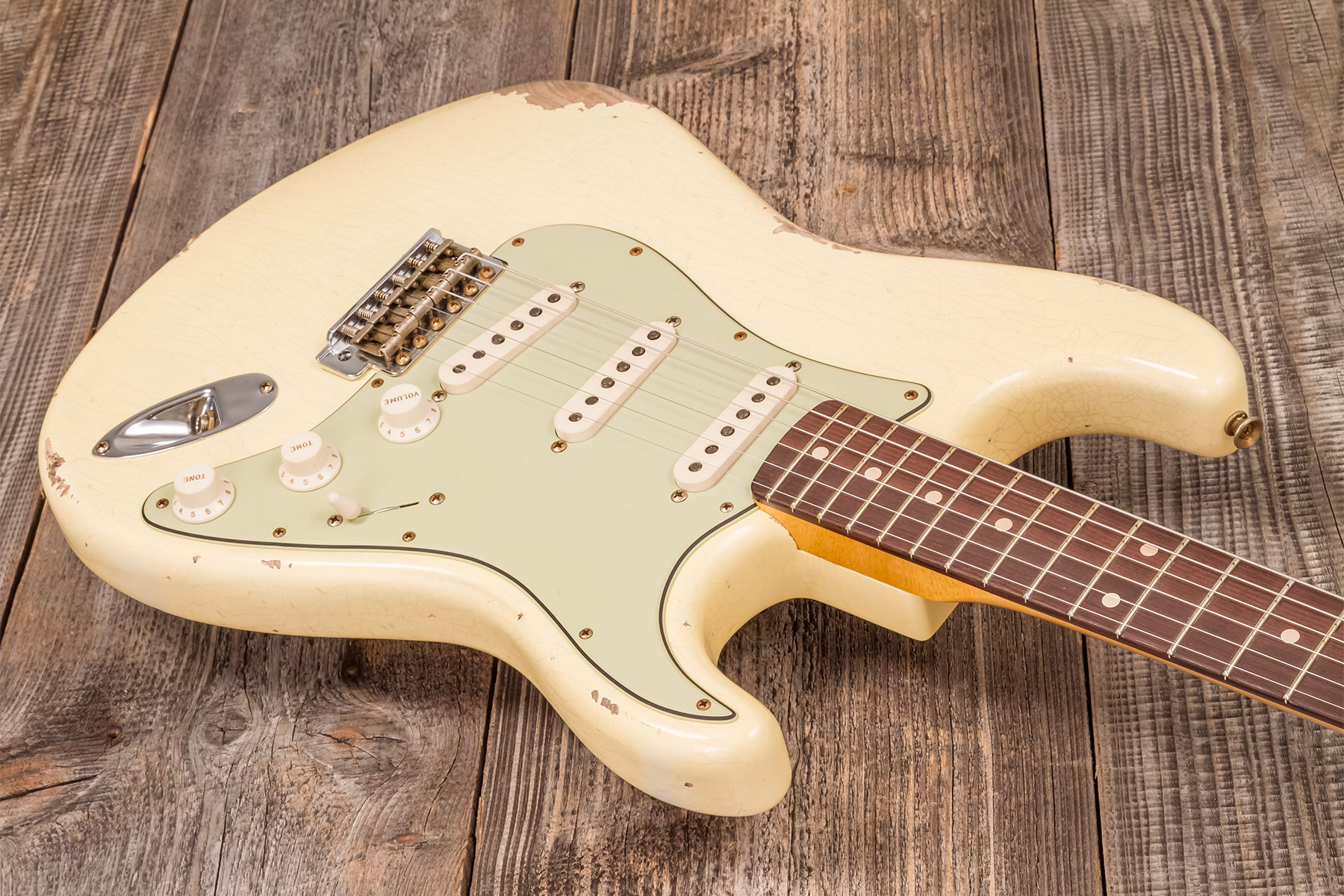 Fender Custom Shop Strat 1959 3s Trem Rw #r133800 - Relic Antique Vintage White - Elektrische gitaar in Str-vorm - Variation 2