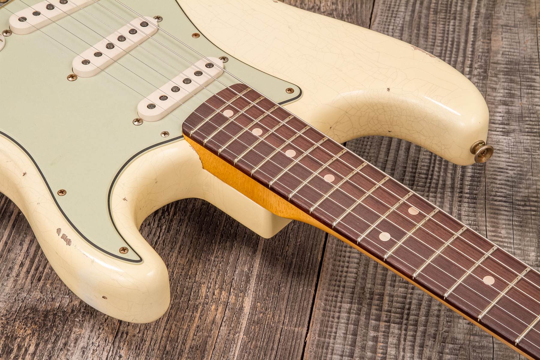 Fender Custom Shop Strat 1959 3s Trem Rw #r133800 - Relic Antique Vintage White - Elektrische gitaar in Str-vorm - Variation 4