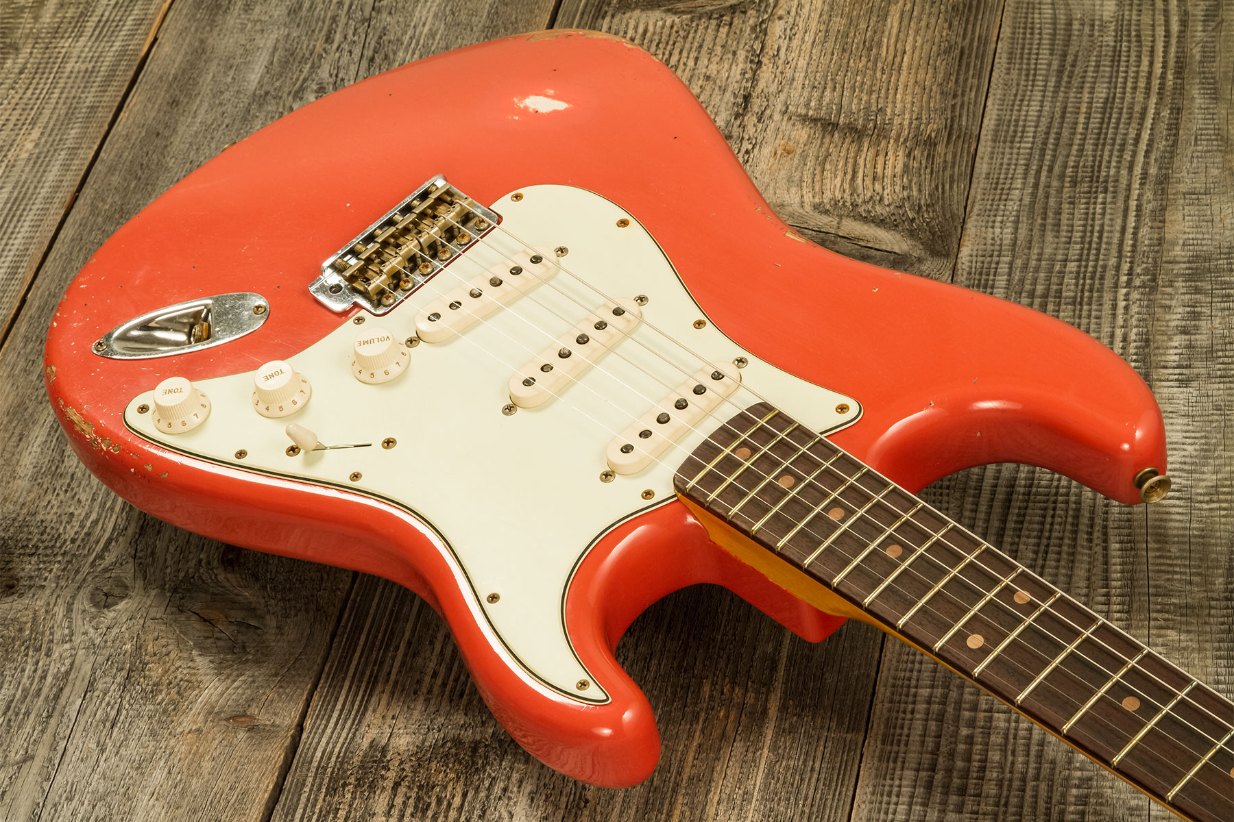 Fender Custom Shop Strat 1959 3s Trem Rw #r138362 - Relic Tahitian Coral - Elektrische gitaar in Str-vorm - Variation 2