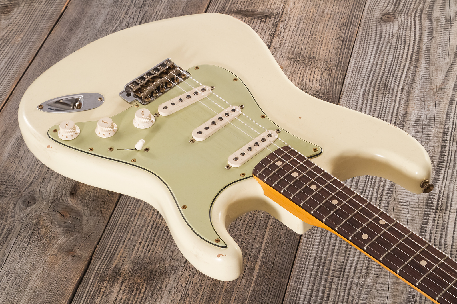 Fender Custom Shop Strat 1959 Masterbuilt D.brown 3s Trem Rw #r143697 - Journeyman Relic Vintage White - Elektrische gitaar in Str-vorm - Variation 2