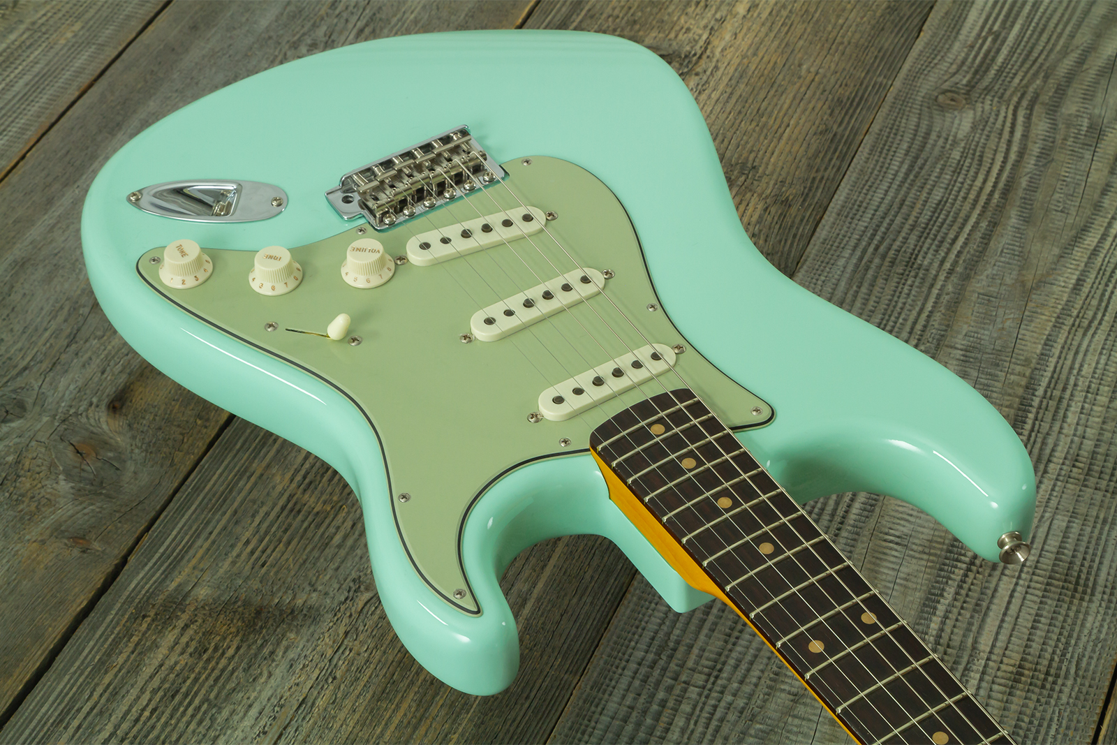 Fender Custom Shop Strat 1959 Vintage Custom 3s Trem Rw #r146975 - Time Capsule Faded Surf Green - Elektrische gitaar in Strat vorm - Variation 2