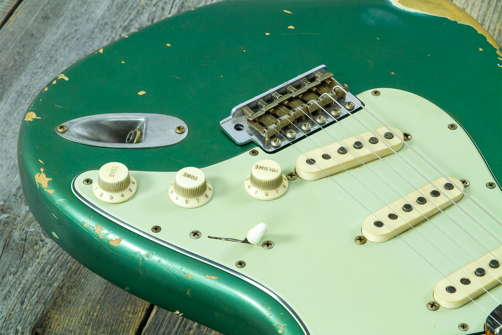Fender Custom Shop Strat 1960/63 Mb A.macnutt 3s Trem Rw #r141359 - Relic Sherwood Green Metallic - Elektrische gitaar in Strat vorm - Variation 4