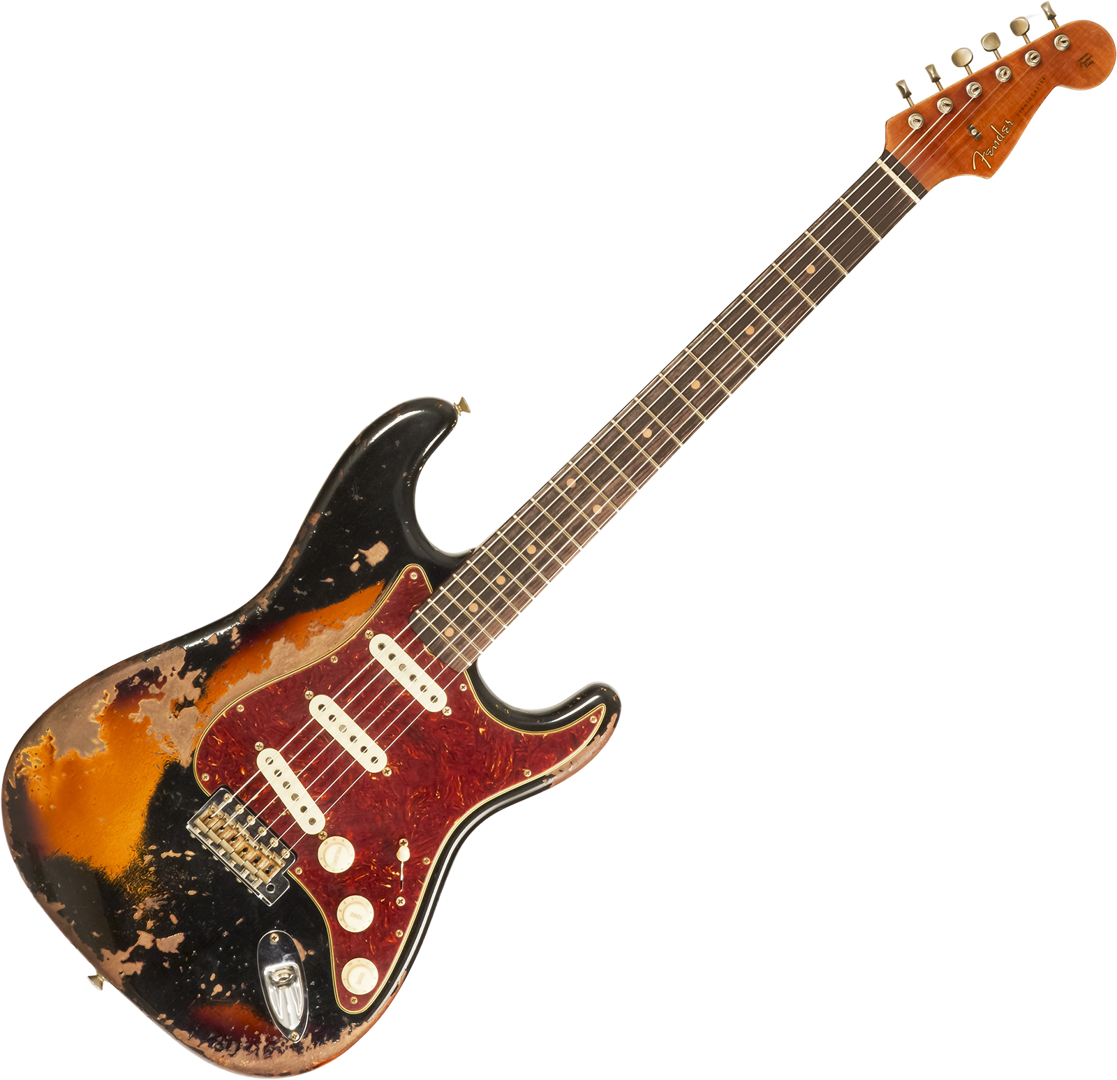 Fender Custom Shop Strat 1960 Roasted 3s Trem Rw #cz581166 - Super Heavy Relic Black O. 2-color Sunburst - Elektrische gitaar in Strat vorm - Variatio