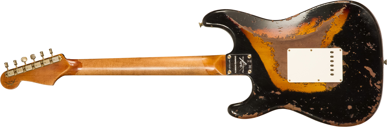 Fender Custom Shop Strat 1960 Roasted 3s Trem Rw #cz581166 - Super Heavy Relic Black O. 2-color Sunburst - Elektrische gitaar in Strat vorm - Variatio