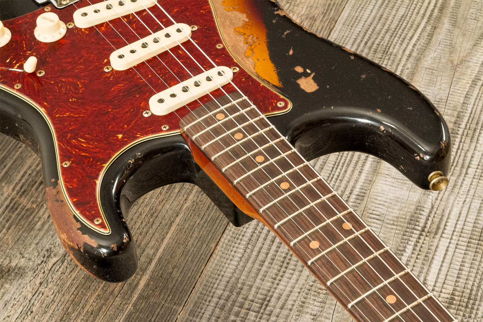 Fender Custom Shop Strat 1960 Roasted 3s Trem Rw #cz581166 - Super Heavy Relic Black O. 2-color Sunburst - Elektrische gitaar in Strat vorm - Variatio