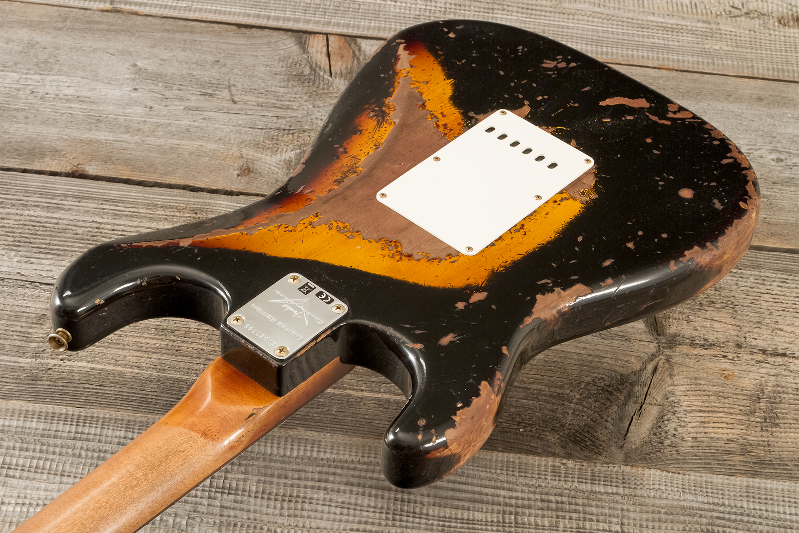 Fender Custom Shop Strat 1960 Roasted 3s Trem Rw #cz581166 - Super Heavy Relic Black O. 2-color Sunburst - Elektrische gitaar in Strat vorm - Variatio