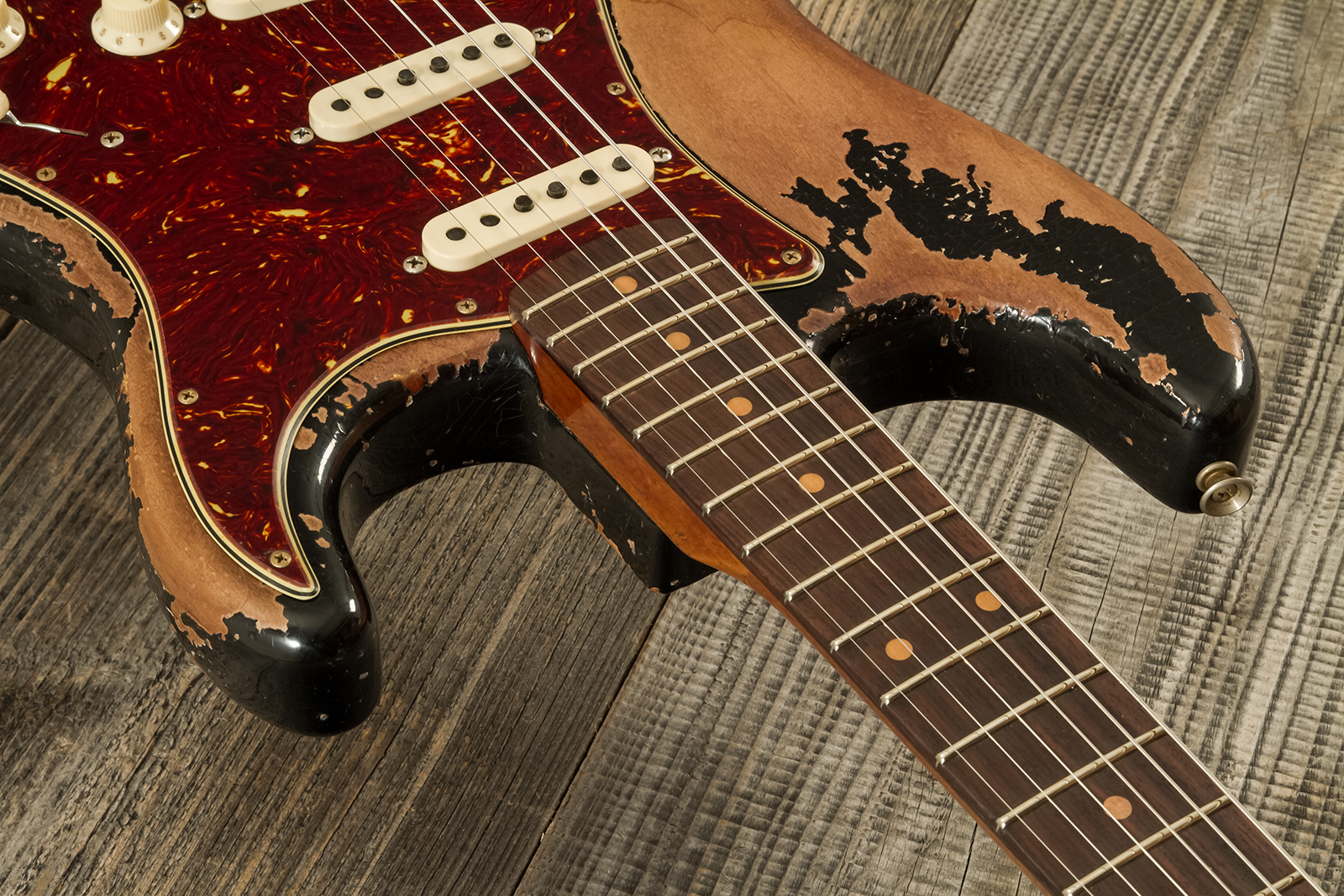 Fender Custom Shop Strat 1960 Roasted 3s Trem Rw #cz581210 - Super Heavy Relic Black O. 2-color Sunburst - Elektrische gitaar in Strat vorm - Variatio