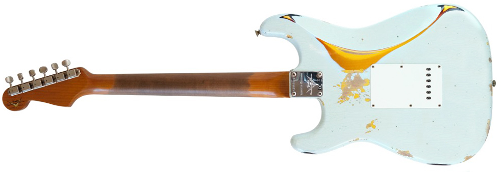 Fender Custom Shop Strat 1961 3s Trem Rw #cz580999 - Heavy Relic Sonic Blue O. 3-color Sunburst - Elektrische gitaar in Strat vorm - Variation 1