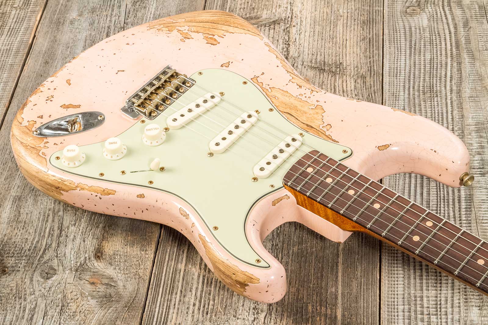 Fender Custom Shop Strat 1963 3s Trem Rw #r136150 - Super Heavy Relic Shell Pink - Elektrische gitaar in Strat vorm - Variation 2