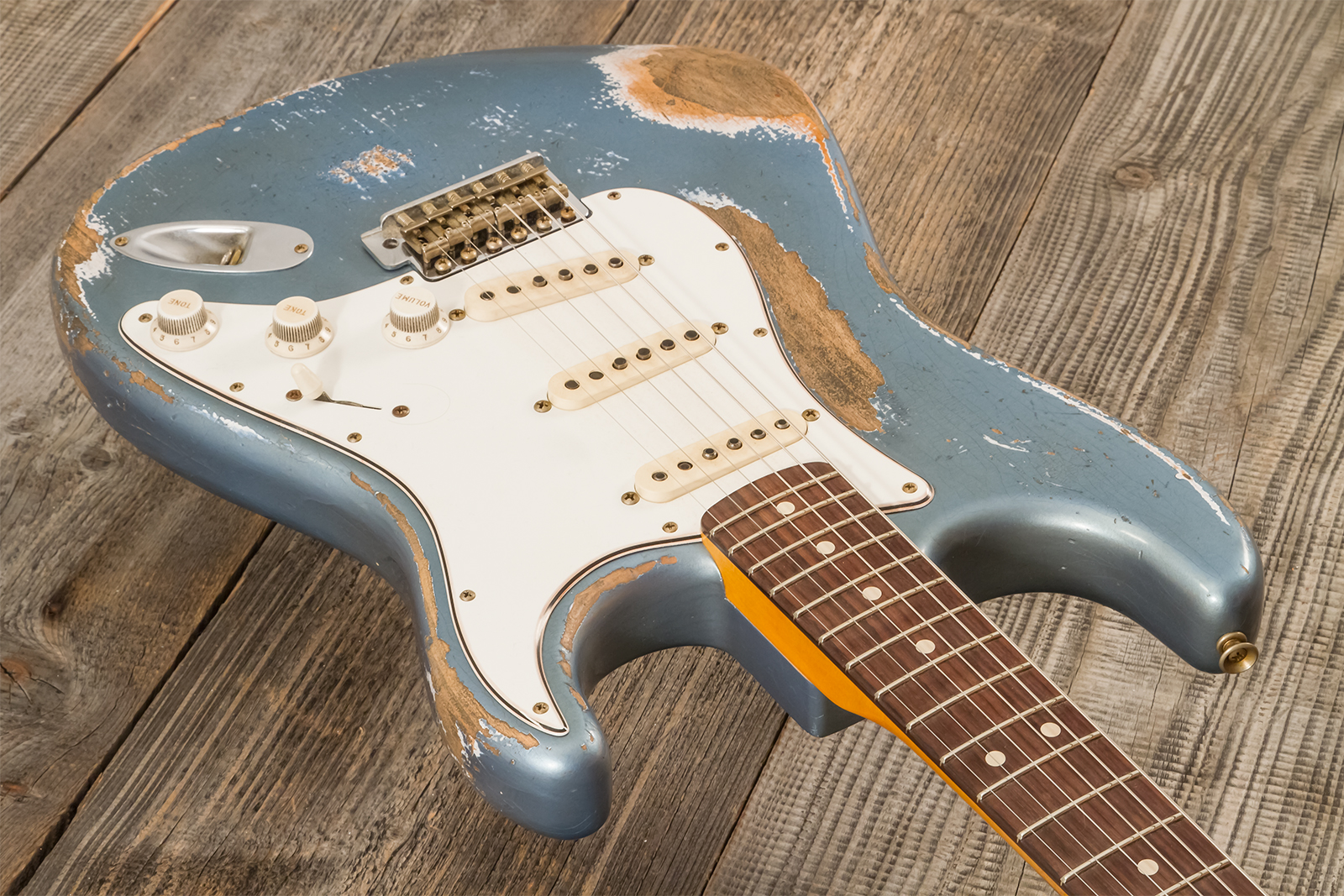 Fender Custom Shop Strat 1963 3s Trem Rw #r139911 - Relic Lake Placid Blue - Elektrische gitaar in Strat vorm - Variation 2