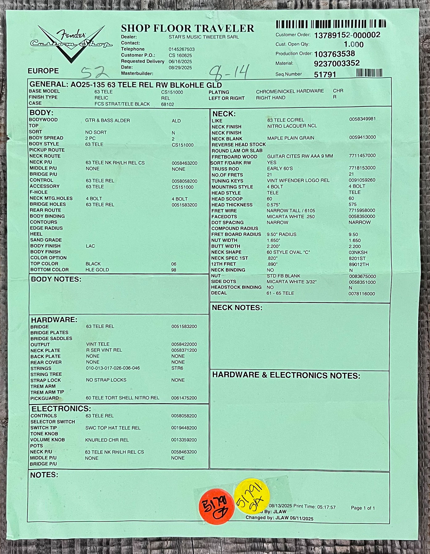 Fender Custom Shop Strat 1963 3s Trem Rw #r143861 - Relic Black O. Hle Gold - Elektrische gitaar in Strat vorm - Variation 14