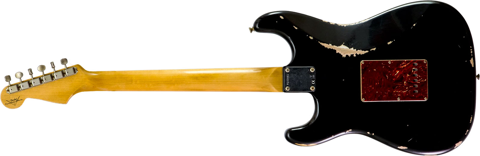 Fender Custom Shop Strat 1963 3s Trem Rw #r143861 - Relic Black O. Hle Gold - Elektrische gitaar in Strat vorm - Variation 1