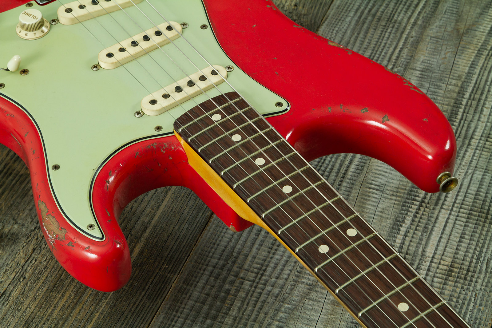 Fender Custom Shop Strat 1963 Mb A.macnutt 3s Trem Rw #r144111 - Relic Fiesta Red - Elektrische gitaar in Strat vorm - Variation 6