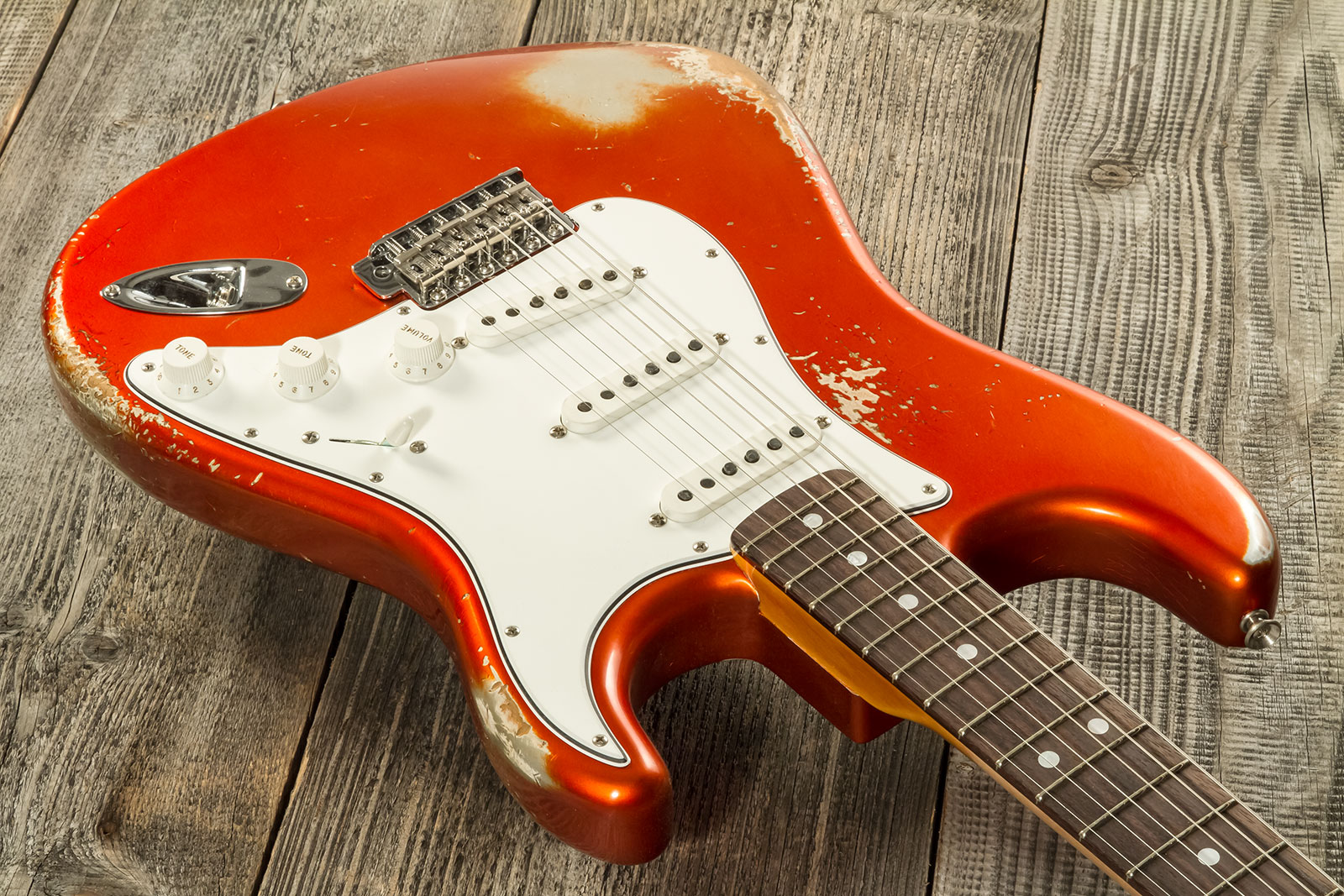 Fender Custom Shop Strat 1969 3s Trem Rw #r132166 - Heavy Relic Candy Tangerine - Elektrische gitaar in Str-vorm - Variation 2