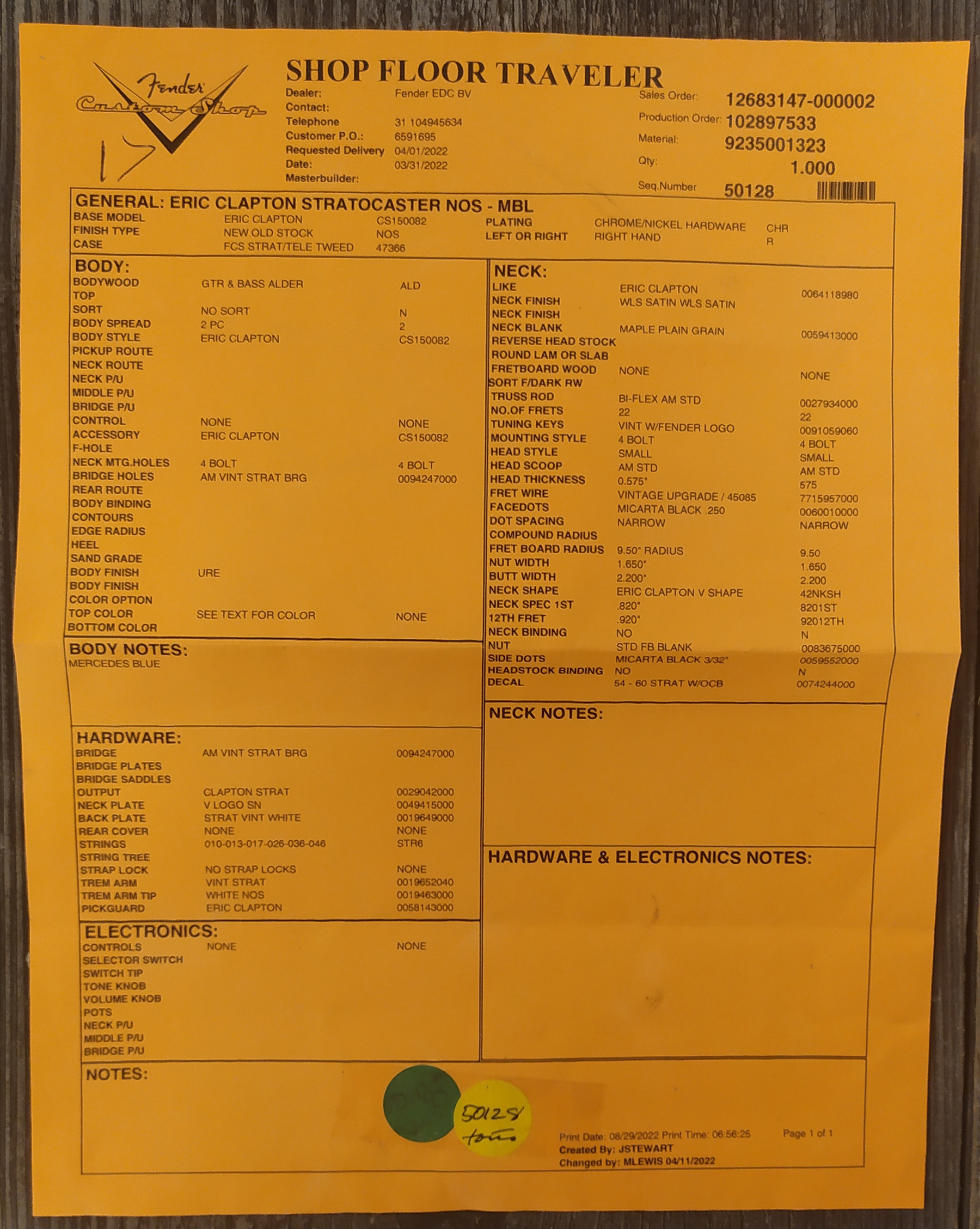 Fender Custom Shop Strat Eric Clapton Signature 3s Trem Mn #cz562539 - Nos Mercedes Blue - Elektrische gitaar in Strat vorm - Variation 10