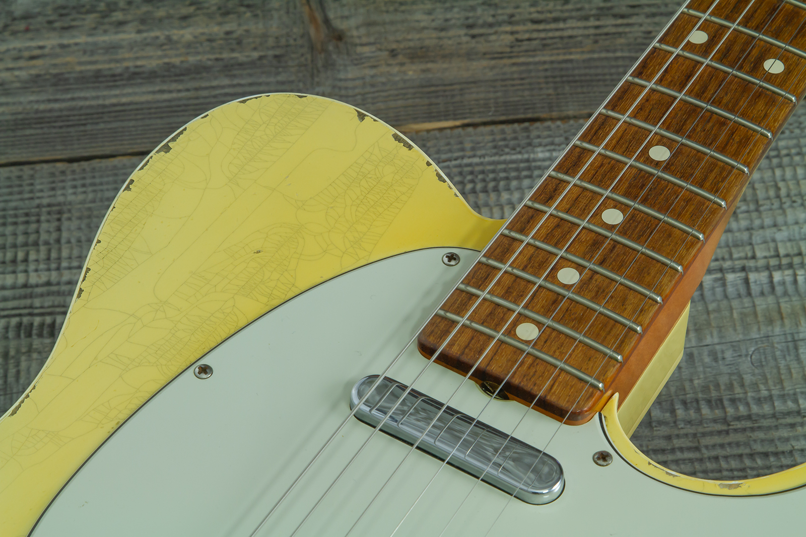 Fender Custom Shop Tele 1960 Custom Mb D.wilson 2s Ht Rw #cz547696 - Heavy Relic Aged Vintage White - Televorm elektrische gitaar - Variation 6