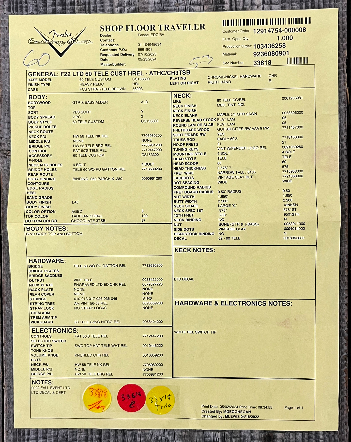 Fender Custom Shop Tele Custom 1960 2s Ht Rw #cz579562 - Heavy Relic Tahitian Coral O. 3-color Sunburst - Televorm elektrische gitaar - Variation 14