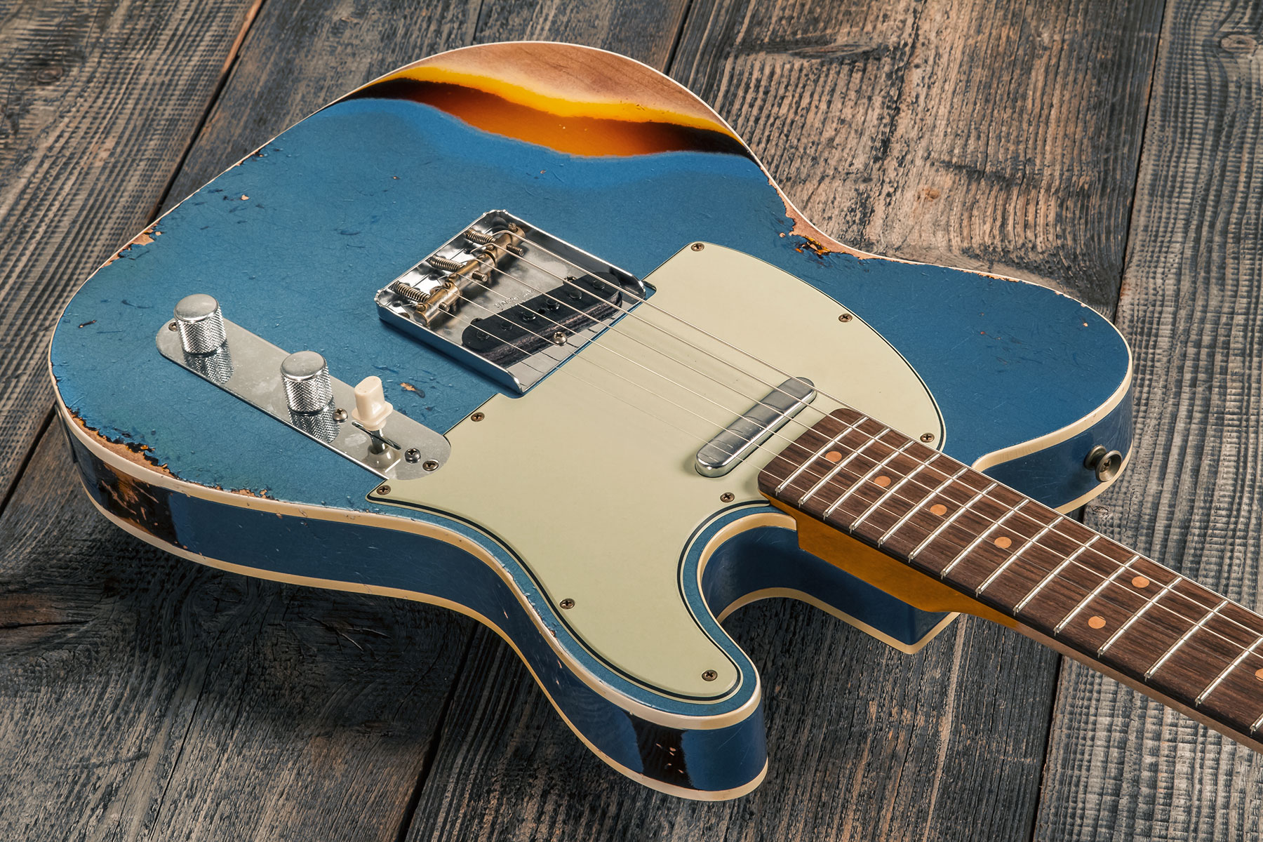 Fender Custom Shop Tele Custom 1960 2s Ht Rw #cz579606 - Heavy Relic Lake Placid Blue O. 3-color Sunburst - Televorm elektrische gitaar - Variation 2