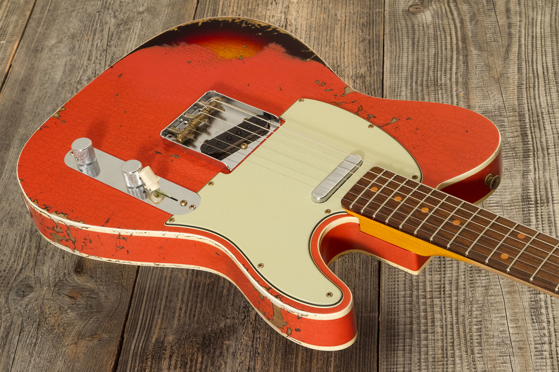 Fender Custom Shop Tele Custom 1960 2s Ht Rw #cz580600 - Heavy Relic Tahitian Coral O. 3-color Sunburst - Televorm elektrische gitaar - Variation 2