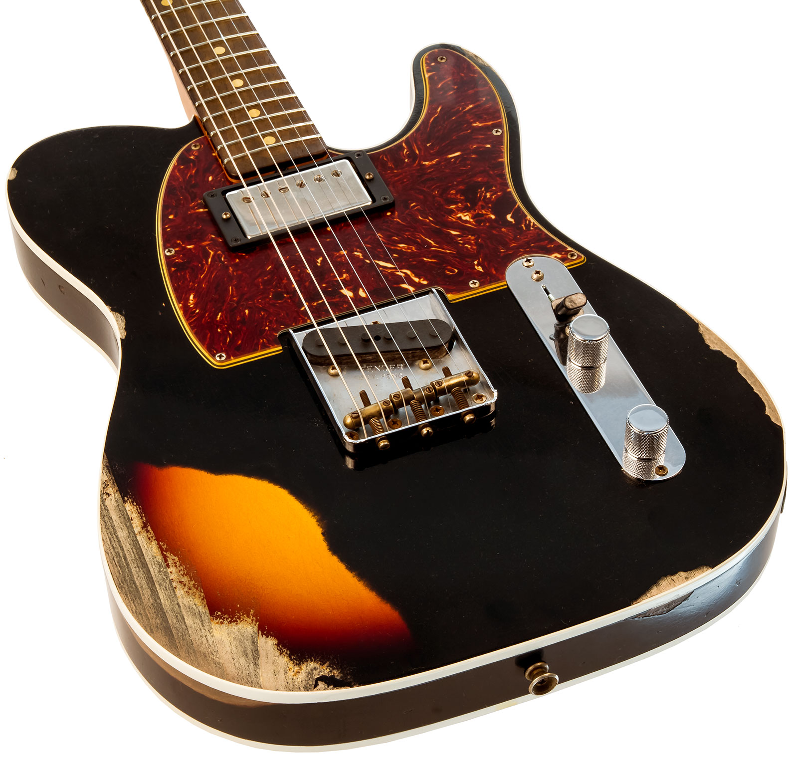Fender Custom Shop Tele Custom 1960 Sh Ltd Hs Ht Rw #cz549784 - Heavy Relic Black Over 3-color Sunburst - Televorm elektrische gitaar - Variation 2