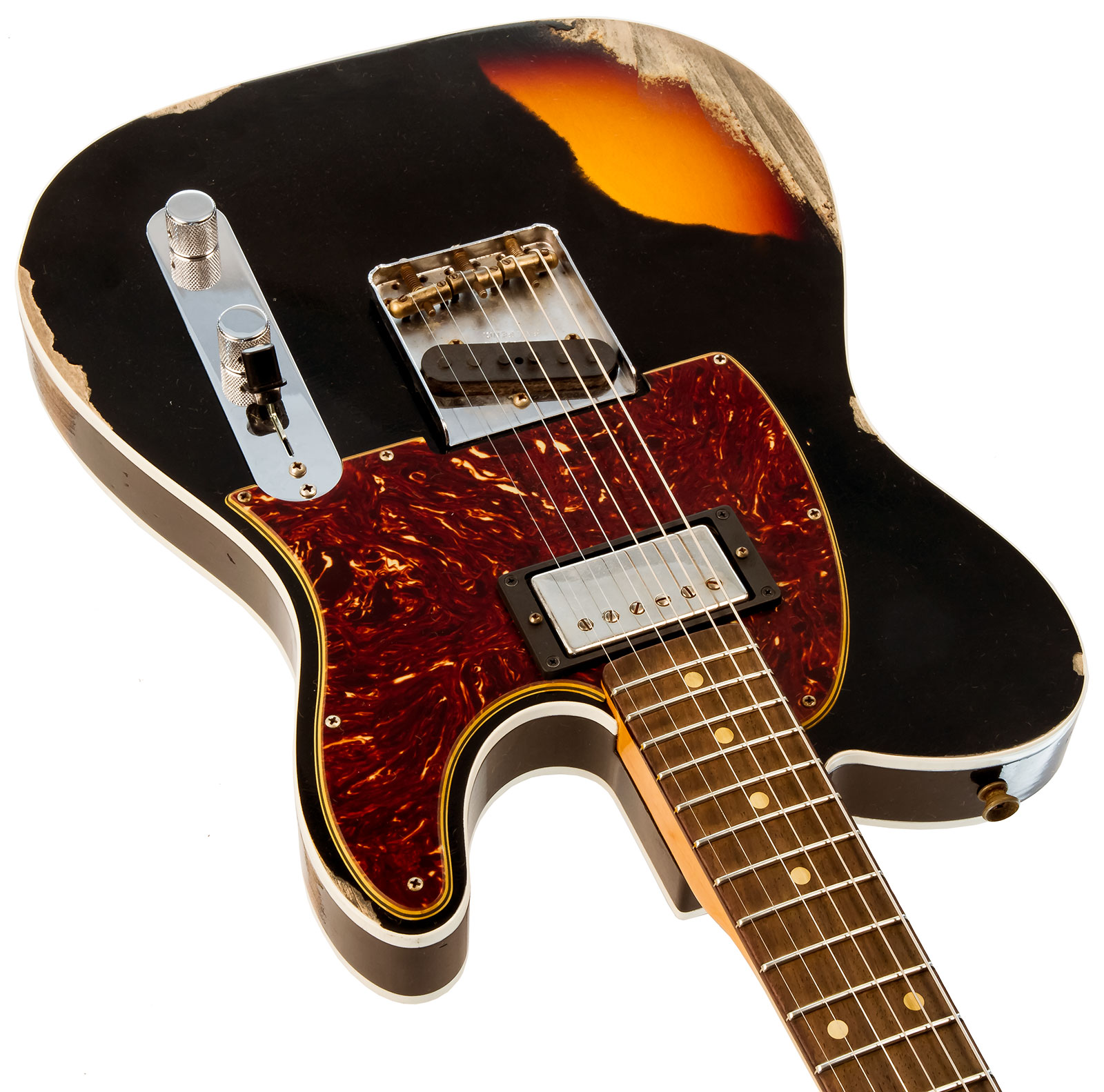 Fender Custom Shop Tele Custom 1960 Sh Ltd Hs Ht Rw #cz549784 - Heavy Relic Black Over 3-color Sunburst - Televorm elektrische gitaar - Variation 3