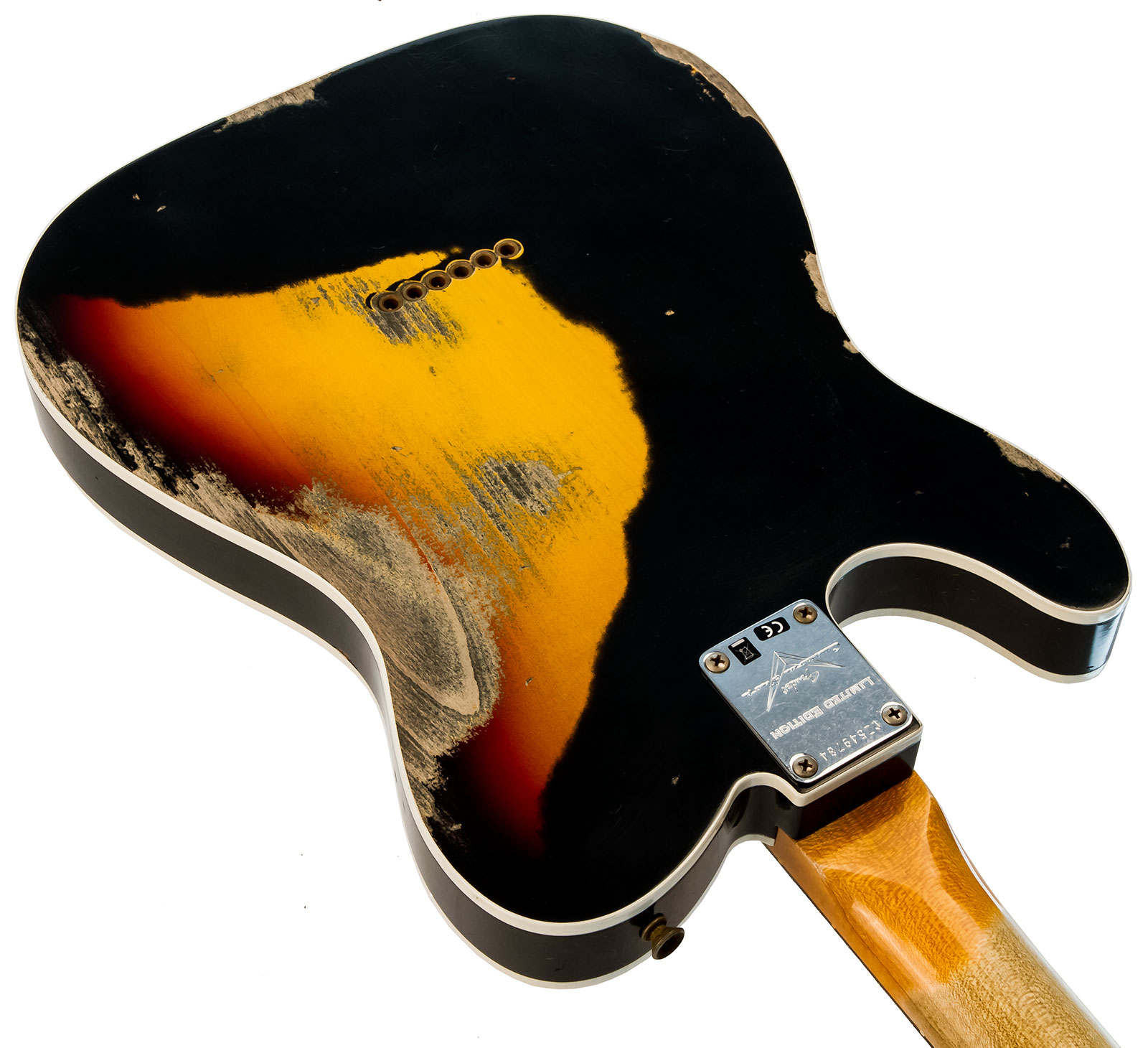 Fender Custom Shop Tele Custom 1960 Sh Ltd Hs Ht Rw #cz549784 - Heavy Relic Black Over 3-color Sunburst - Televorm elektrische gitaar - Variation 4