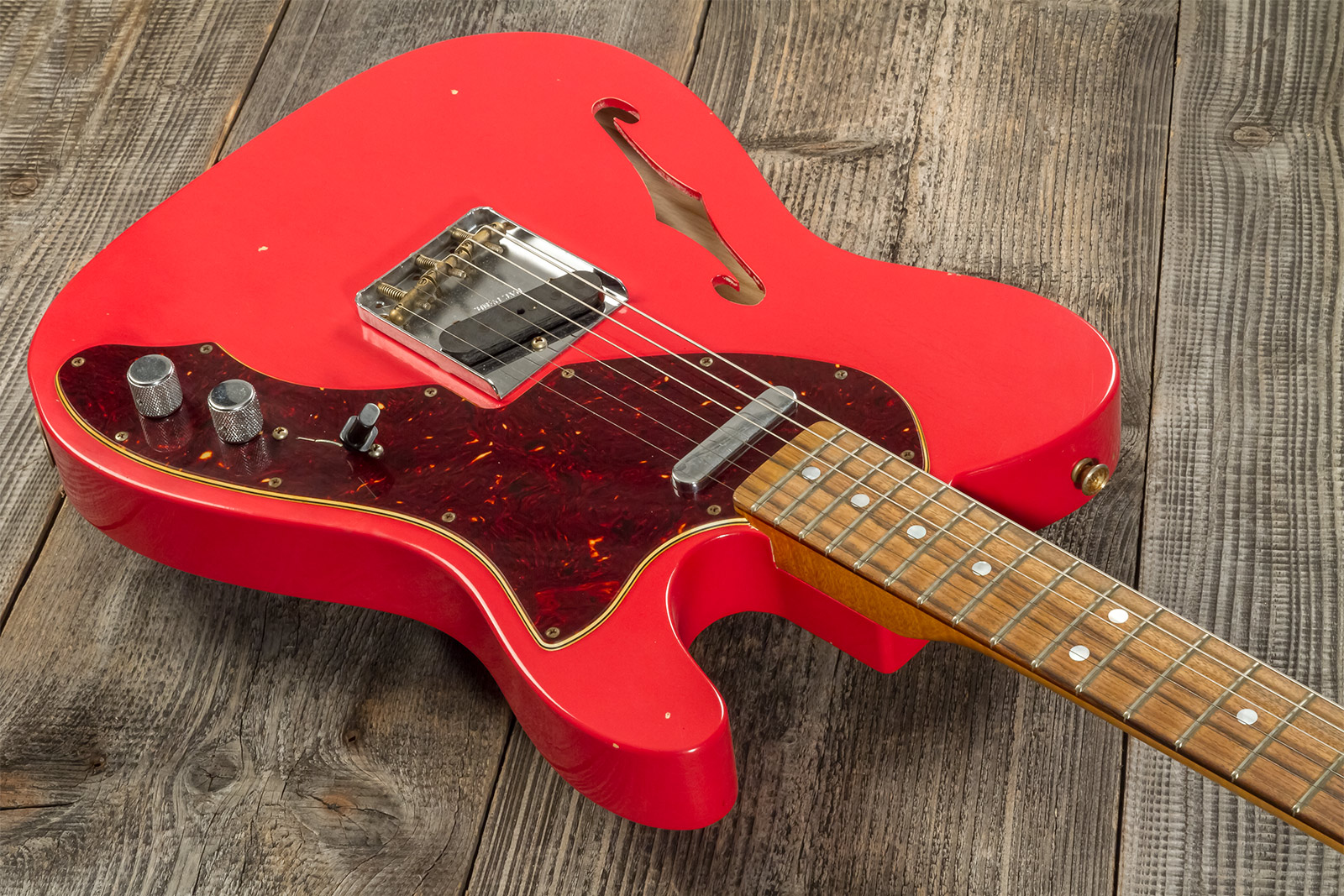 Fender Custom Shop Tele Thinline '60s Ltd 2s Ht Rw #cz544990 - Journeyman Relic Fiesta Red - Semi hollow elektriche gitaar - Variation 7