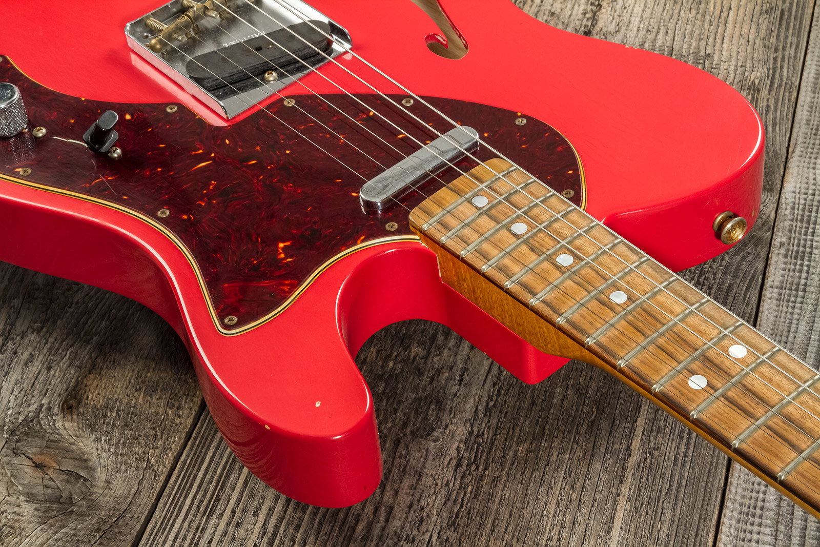 Fender Custom Shop Tele Thinline '60s Ltd 2s Ht Rw #cz544990 - Journeyman Relic Fiesta Red - Semi hollow elektriche gitaar - Variation 8