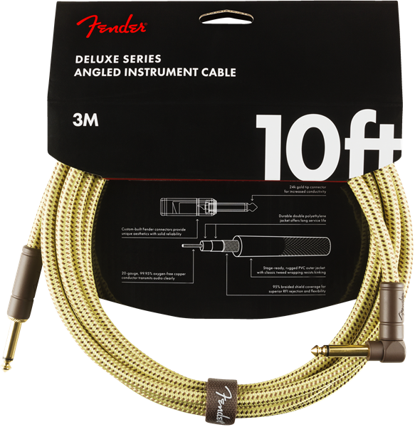 Kabel Fender Deluxe Instrument Cable, Straight/Angle, 10ft - Tweed