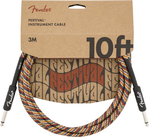 Kabel Fender Festival Pure Hemp Instrument Cable, Straight/Straight, 10ft - Rainbow