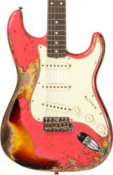 Elektrische gitaar in str-vorm Fender Custom Shop 1960/63 Stratocaster #CZ566764 - Super heavy relic fiesta red ov. 3-color sunburst