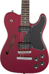 Televorm elektrische gitaar Fender Jim Adkins JA-90 Telecaster Thinline (MEX, LAU) - Crimson red transparent