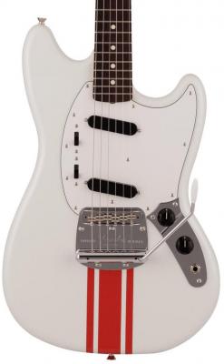 Solid body elektrische gitaar Fender Made in Japan Traditional 60s Mustang - Olympic white w/ red competition stripe