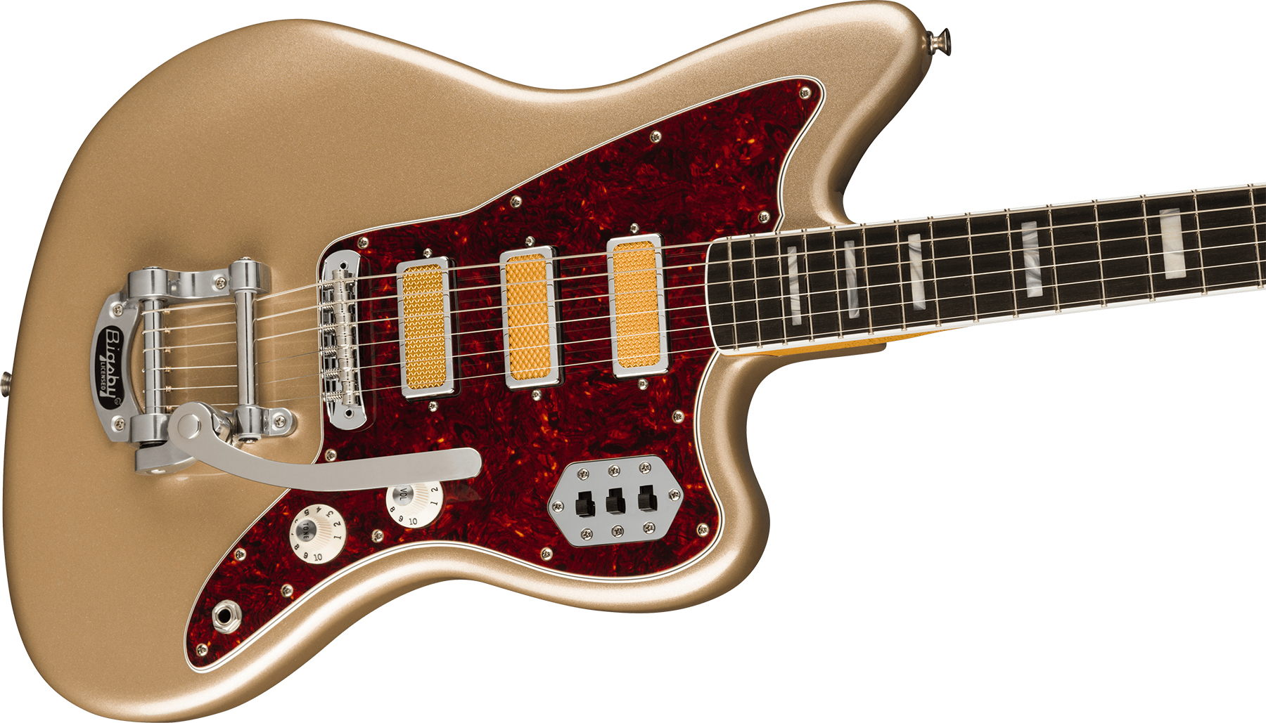 Fender Jazzmaster Gold Foil Ltd Mex 3mh Trem Bigsby Eb - Shoreline Gold - Retro-rock elektrische gitaar - Variation 2