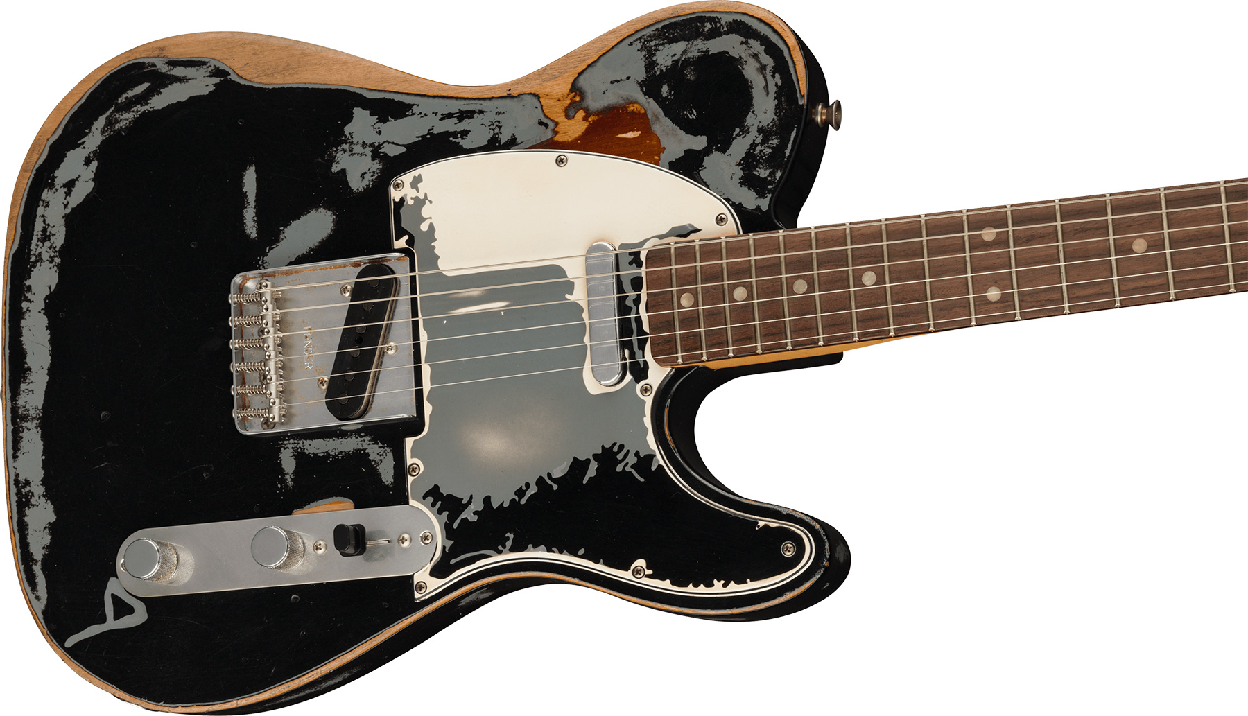 Fender Joe Strummer Tele Mex Signature 2s Ht Rw - Road Worn Black Over 3-color Sunburst - Televorm elektrische gitaar - Variation 2