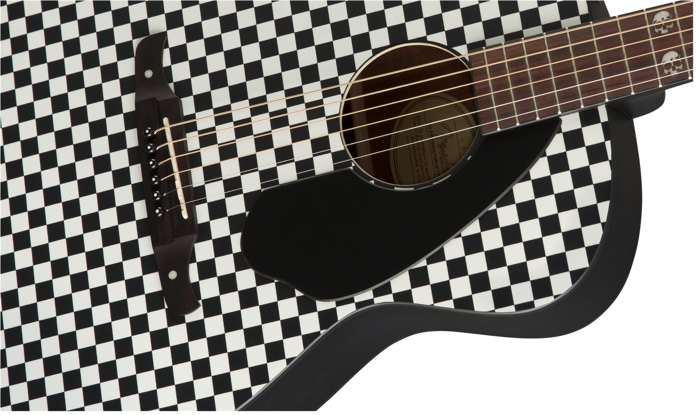 Fender Tim Armstrong Hellcat Epicea Acajou Wal - Checkerboard White/black - Elektro-akoestische gitaar - Variation 3