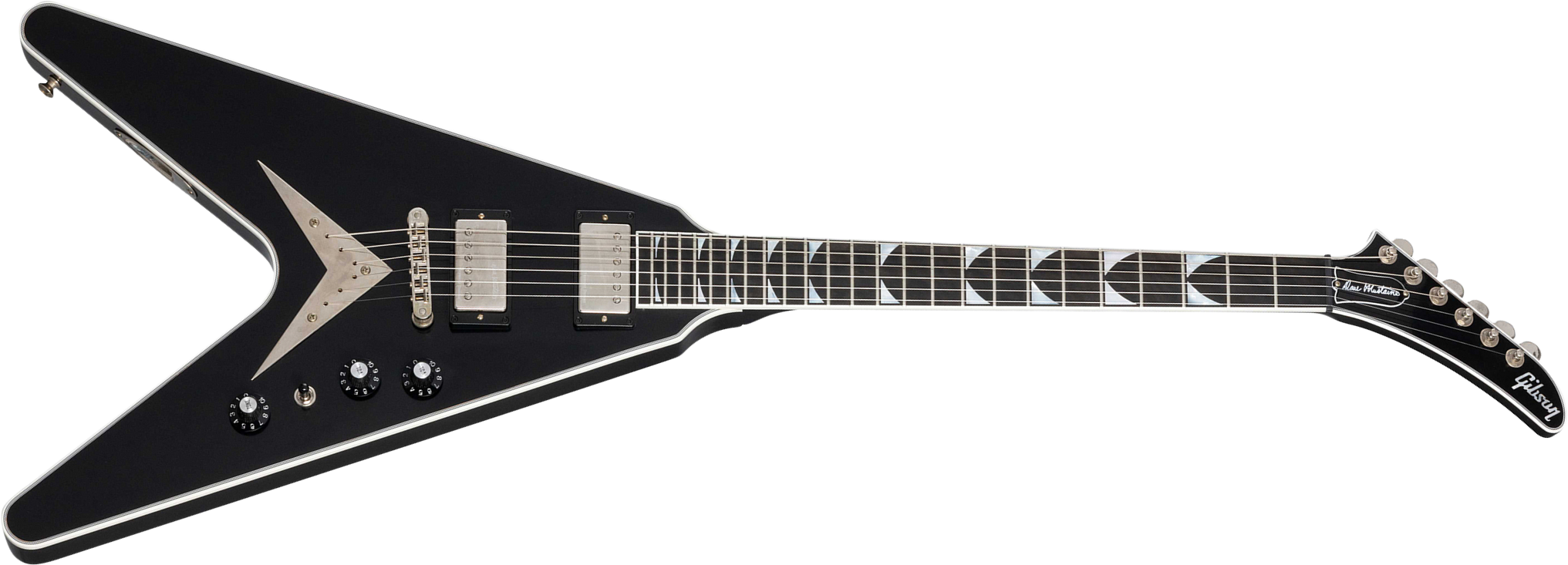 Gibson Custom Shop Dave Mustaine Flying V Exp Ltd Signature 2h Ht Eb - Vos Ebony - Metalen elektrische gitaar - Main picture