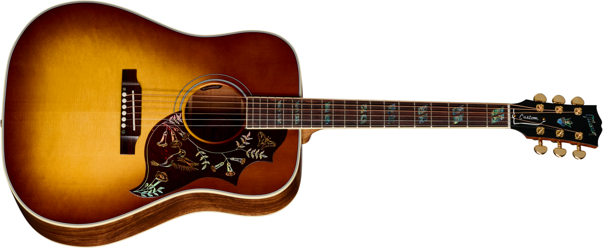 Gibson Custom Shop Hummingbird Elegant Koa Artisan Dreadnought Epicea Koa Rw - Honey Burst - Folk gitaar - Main picture