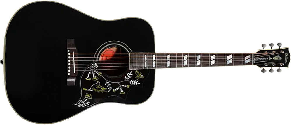 Gibson Custom Shop Hummingbird Torch Dreadnought Epicea Acajou Rw - Ebony - Folk gitaar - Main picture