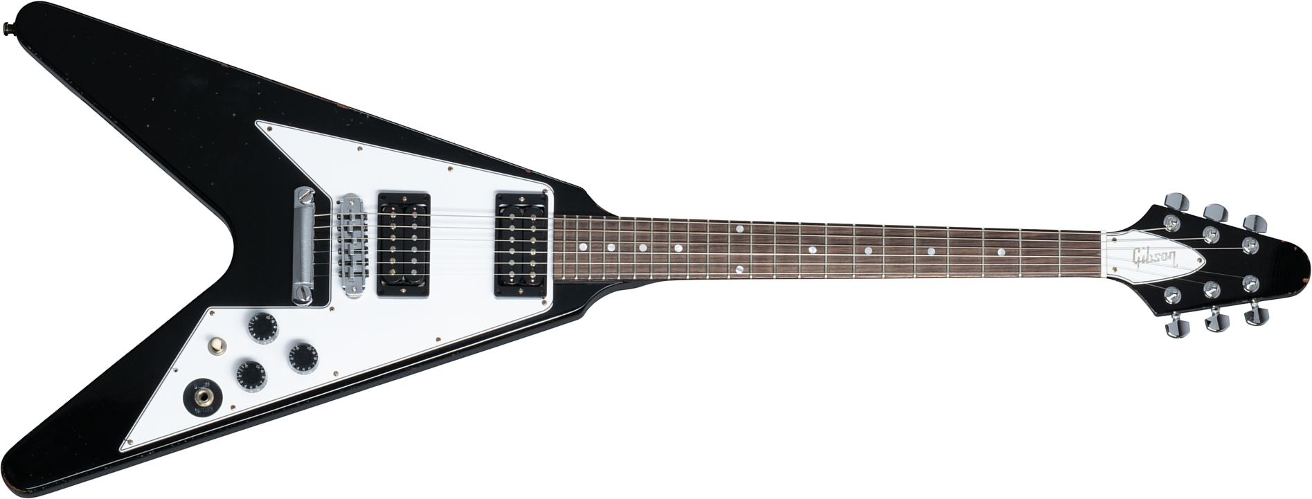 Gibson Custom Shop Kirk Hammett Flying V 1979 2h Ht Rw - Murphy Lab Aged Ebony - Metalen elektrische gitaar - Main picture